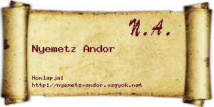 Nyemetz Andor névjegykártya